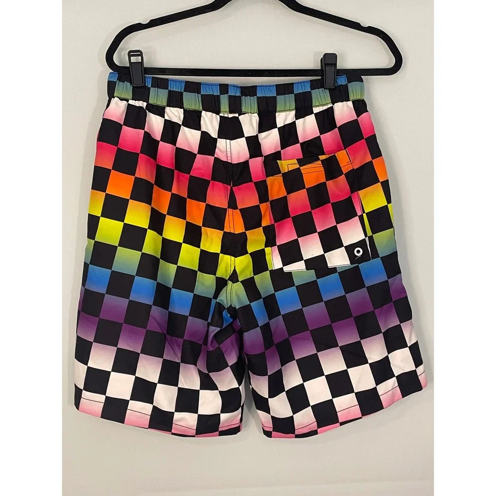 NWT EMPYRE Rainbow Checkerboard Swim Trunks Men's Size Medium‎